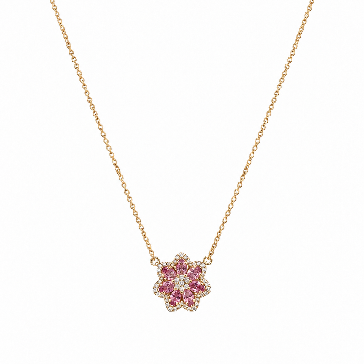 18KT Rose Gold Pink Sapphire & Diamond Necklace – SDP052 ITTI