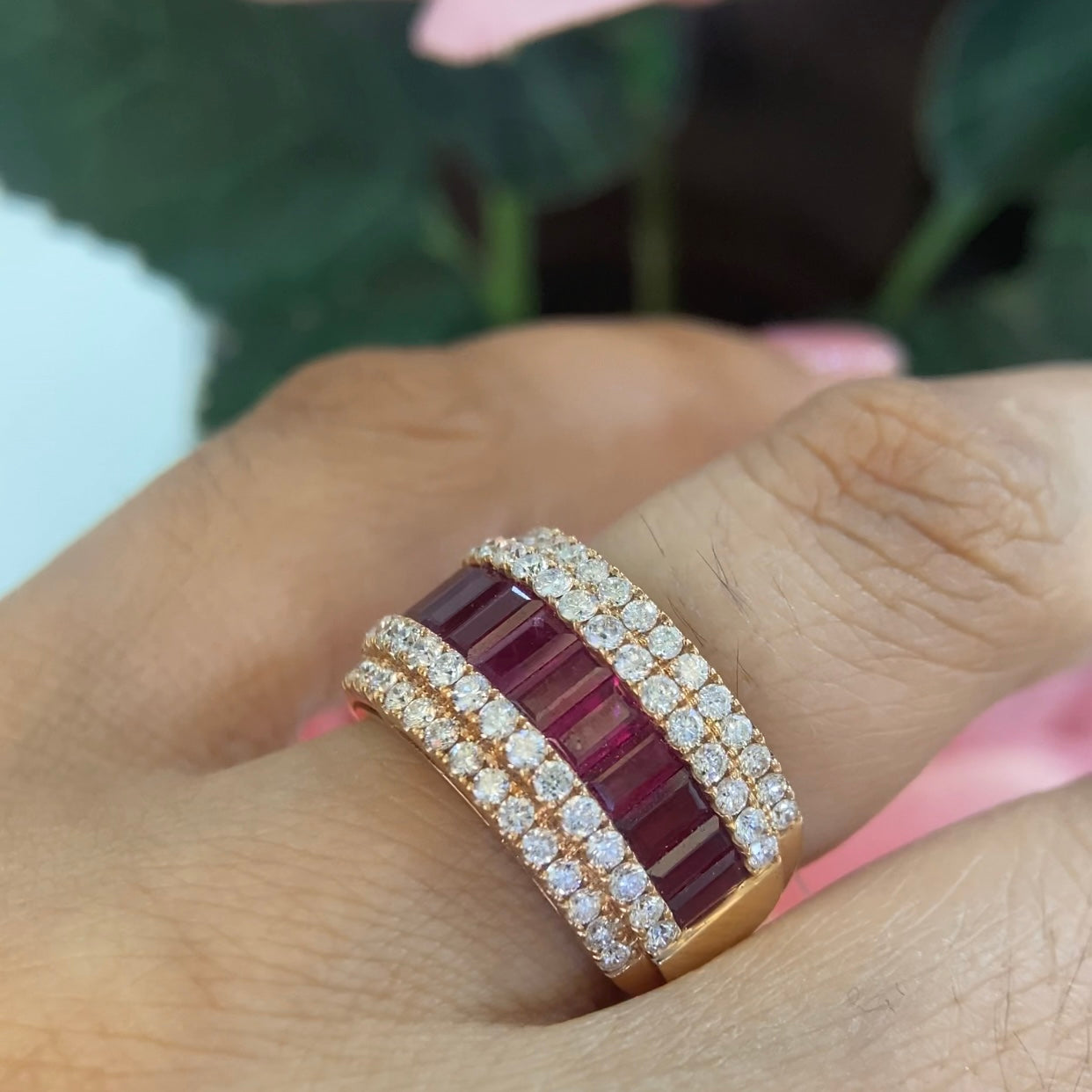 18K Rose Gold Emerald Cut Ruby & Diamond Ring – 2.74CT Ruby / 1.25CT Diamonds | RDR007