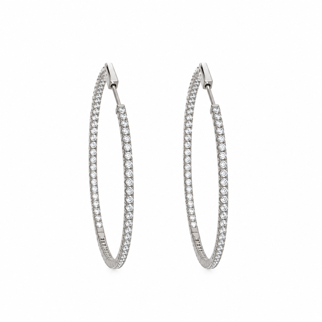 14K White Gold 2.30 Ct Diamond Hoop Earrings