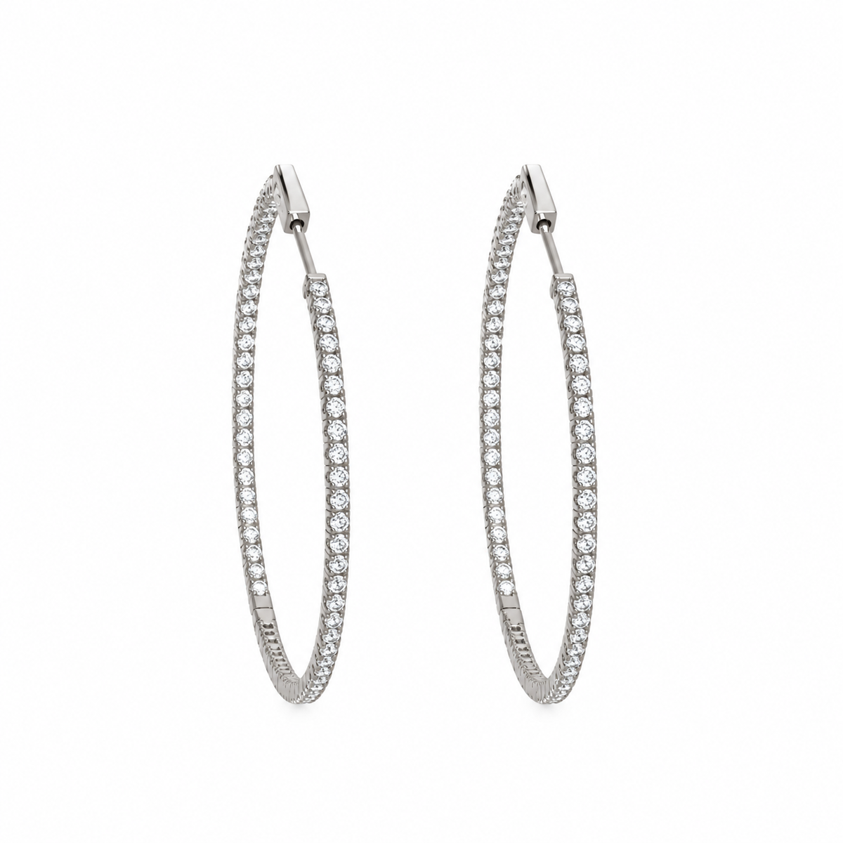 14K White Gold 2.30 Ct Diamond Hoop Earrings