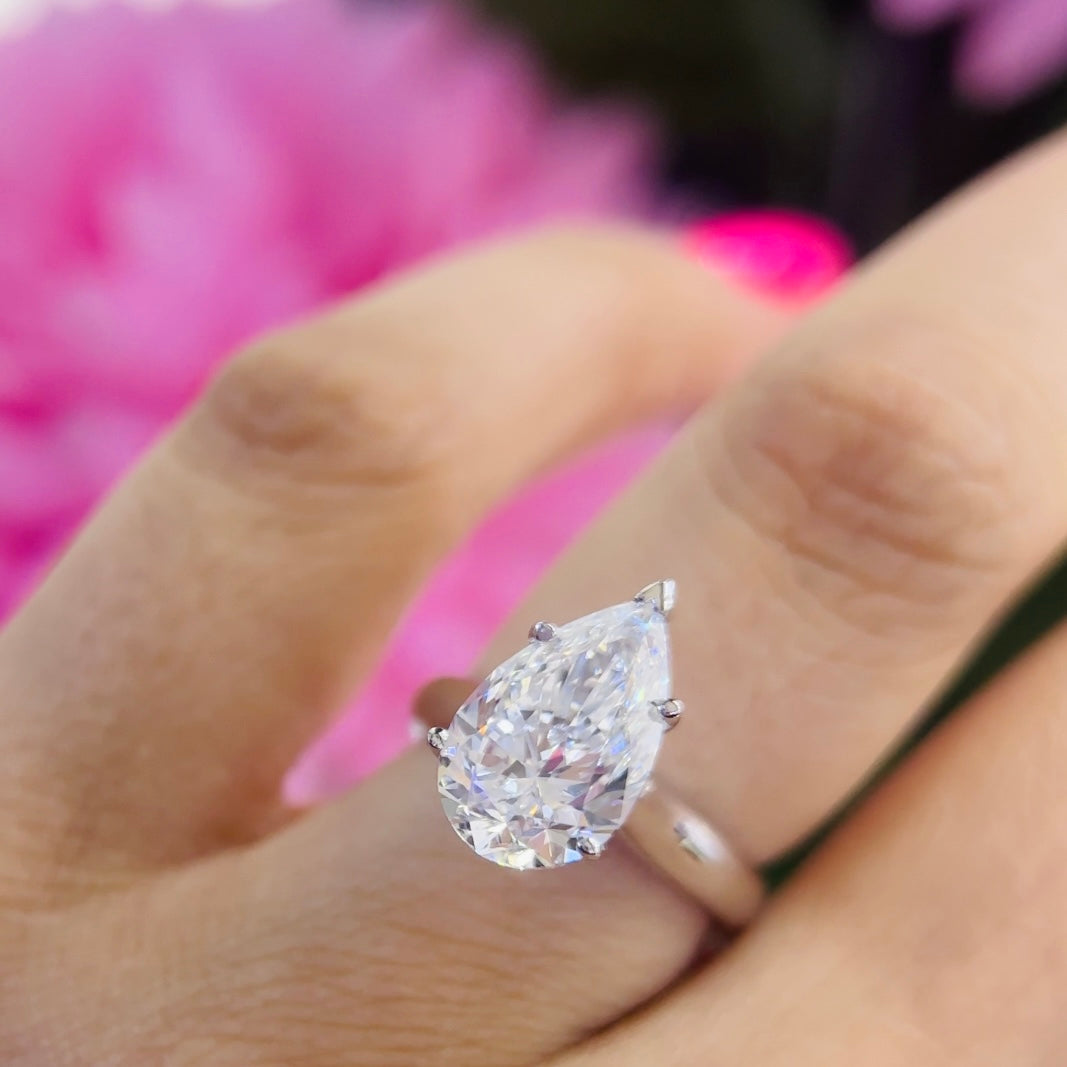 14K White Gold Pear Shape Lab-Grown Diamond Ring – 4.01CT F/VS2 DIER156 ILTJ