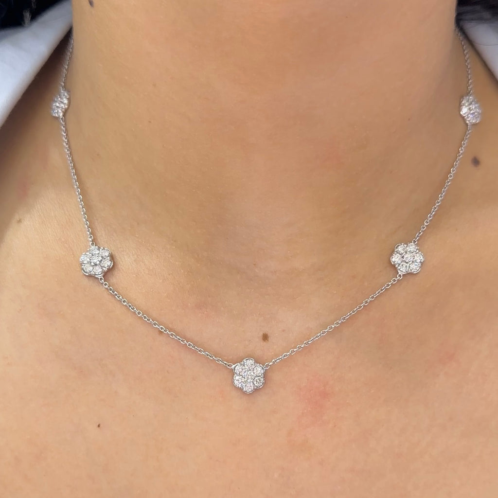14K White Gold Diamond Flower Necklace – 2.15CT | DN022