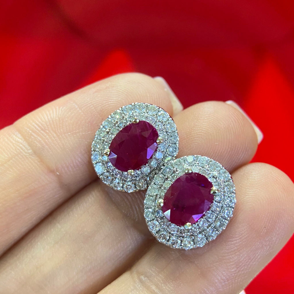 14K White Gold Ruby & Diamond Earrings 2.90CT Rubies & 1.25CT Diamonds ISTJ