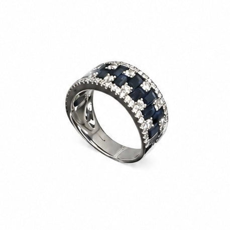 18KT White Gold Diamond Ring with Baguette-Cut Sapphires SDR991 ILTJ