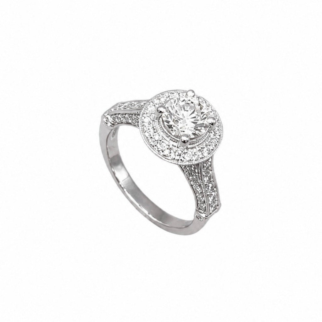 Platinum Round Diamond Halo Ring – 1.93CT Total Diamond Weight RDER184 IAJJ IZJJ