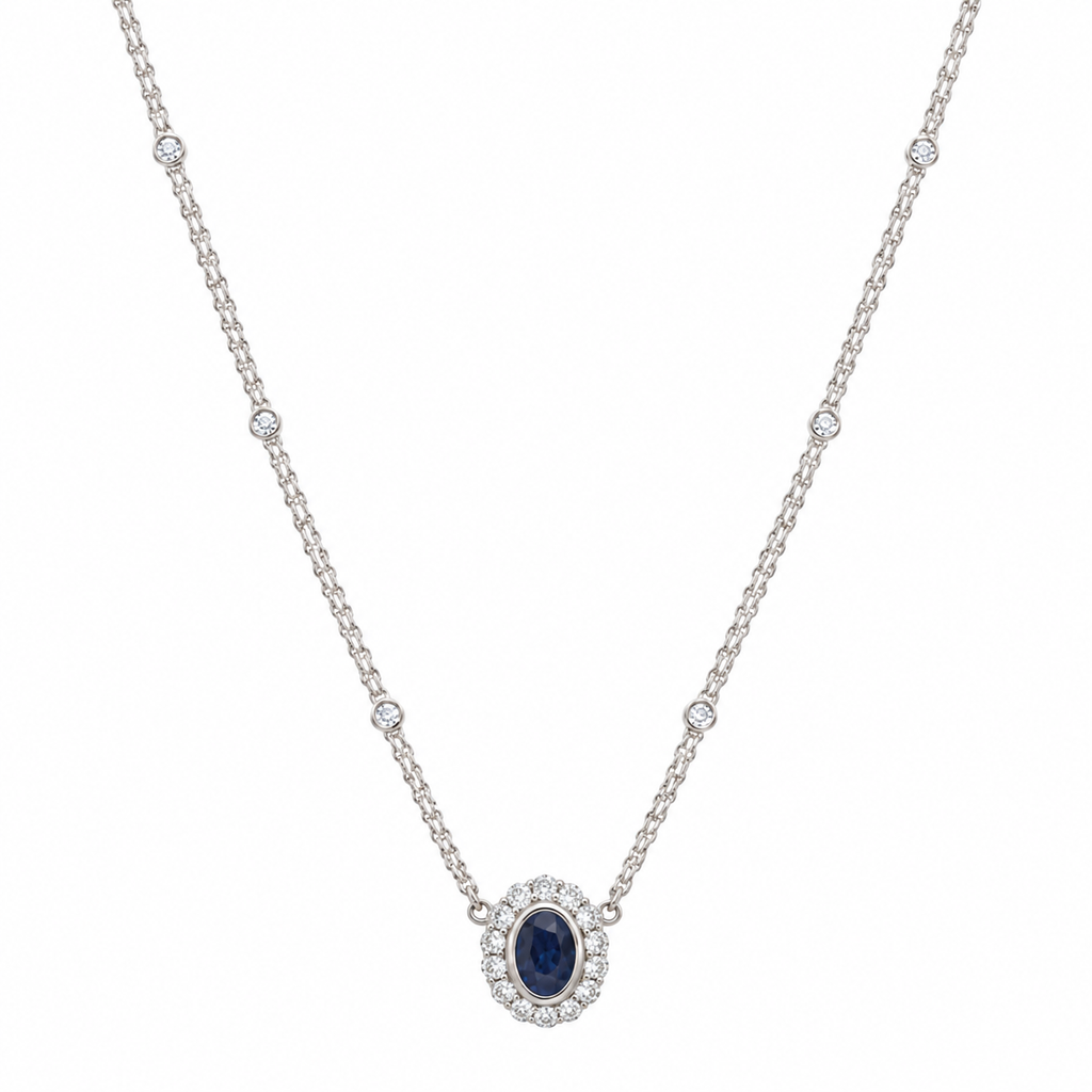 14K White Gold Pendant Necklace with 3.51ct Sapphires and 0.50ct Diamonds SDN009 ITJJ