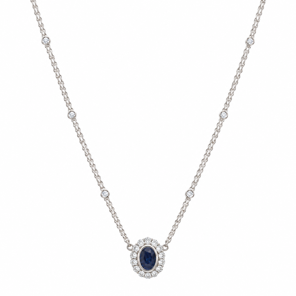14K White Gold Pendant Necklace with 3.51ct Sapphires and 0.50ct Diamonds SDN009 ITJJ