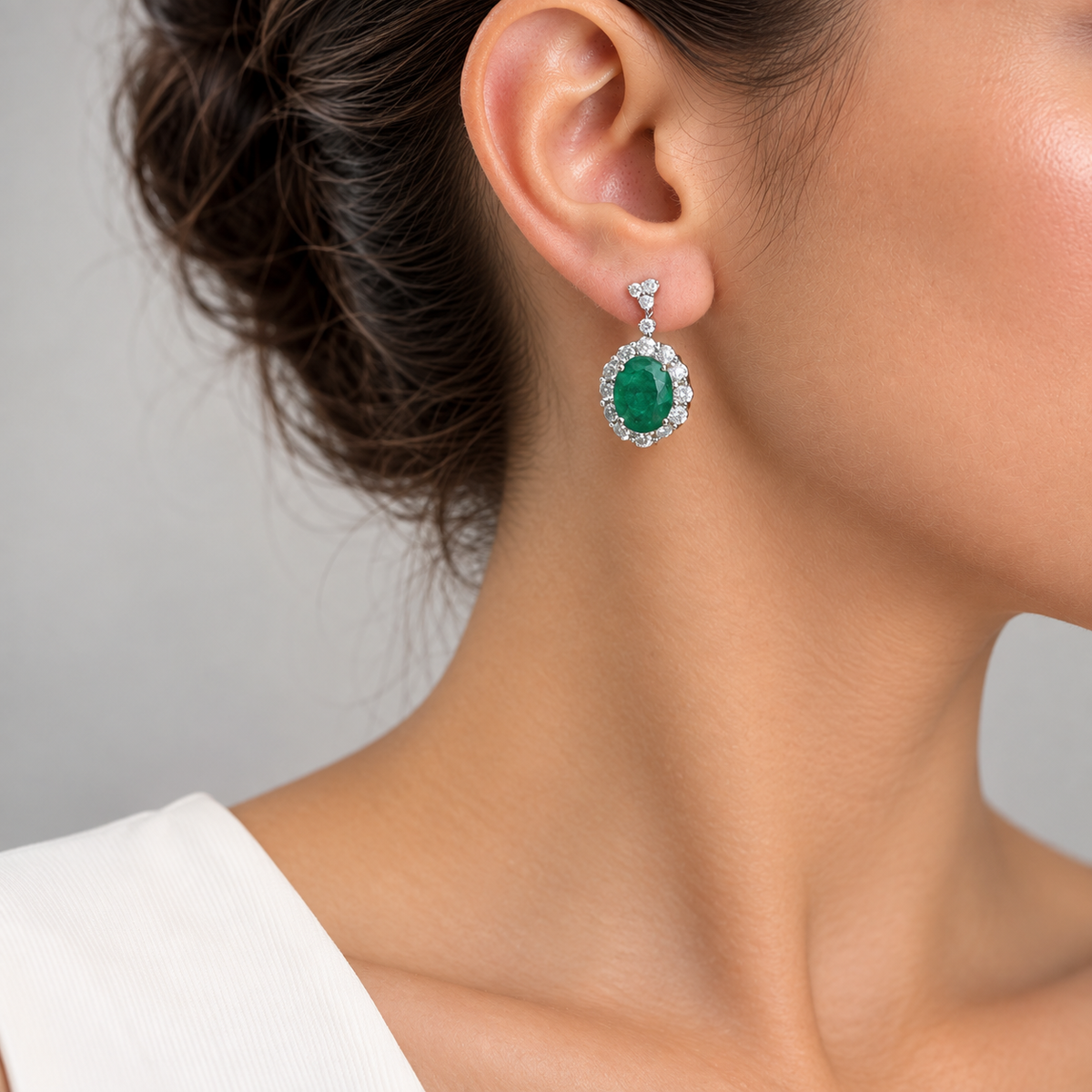 14K White Gold 4.03ct Emerald & 2.00ct Diamond Earrings EMER028 ISJJ
