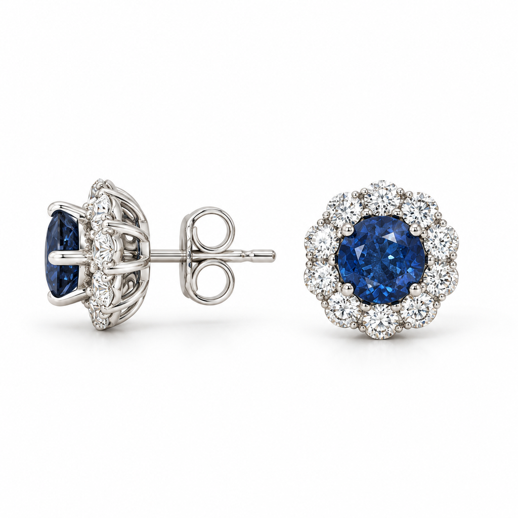 18K White Gold 1.81 Ct Sapphire Stud & 1.15 Ct Diamond Jacket Earrings