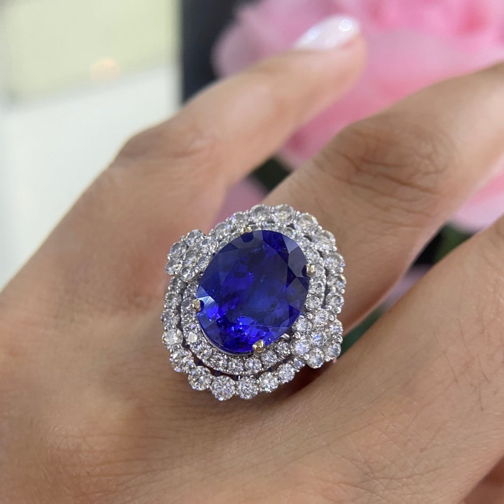 18K White Gold Natural Tanzanite & Diamond Ring – 7.50CT Tanzanite / 1.95CT Diamonds | TANR006