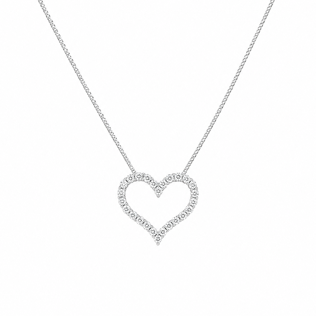 14K White Gold Heart Pendant Necklace – 2.16CT Round Diamonds DP112 GJJJ