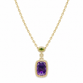 14K Yellow Gold Pendant Necklace with 0.31ct Diamonds, 0.48ct Peridot & 11.24ct Amethyst INST