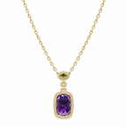 14K Yellow Gold Pendant Necklace with 0.31ct Diamonds, 0.48ct Peridot & 11.24ct Amethyst INST