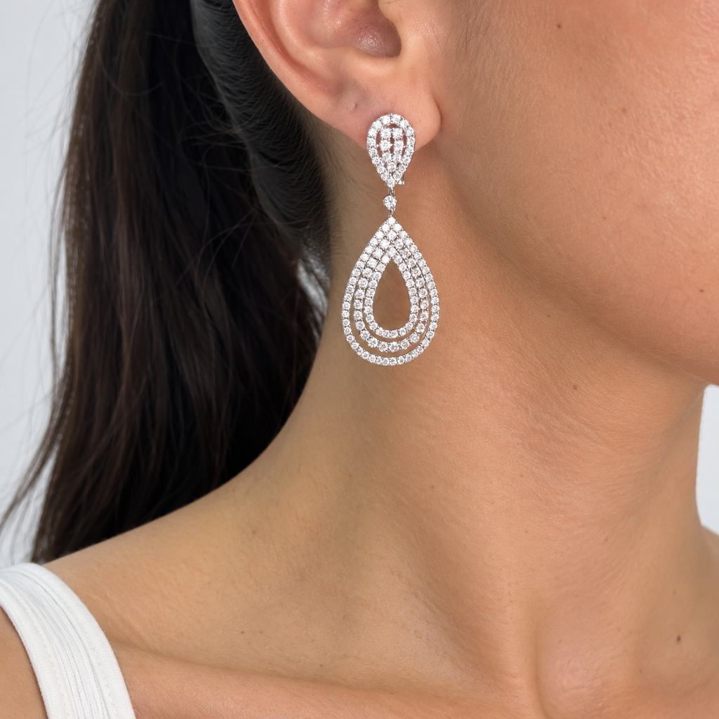 14K White Gold Diamond Earrings — 5.95 CT AAJJ