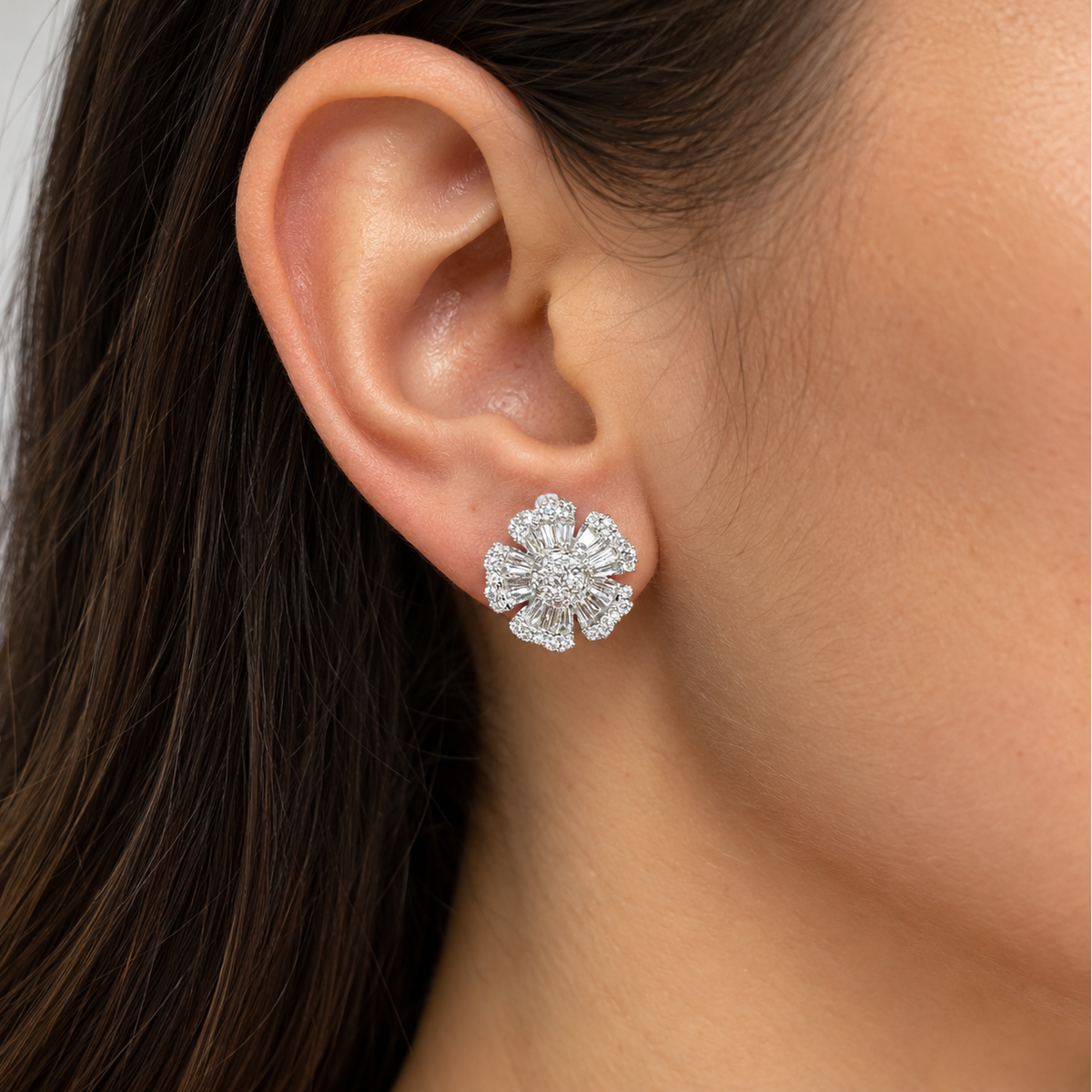 14K White Gold 1.43 Ct Diamond Flower Earrings