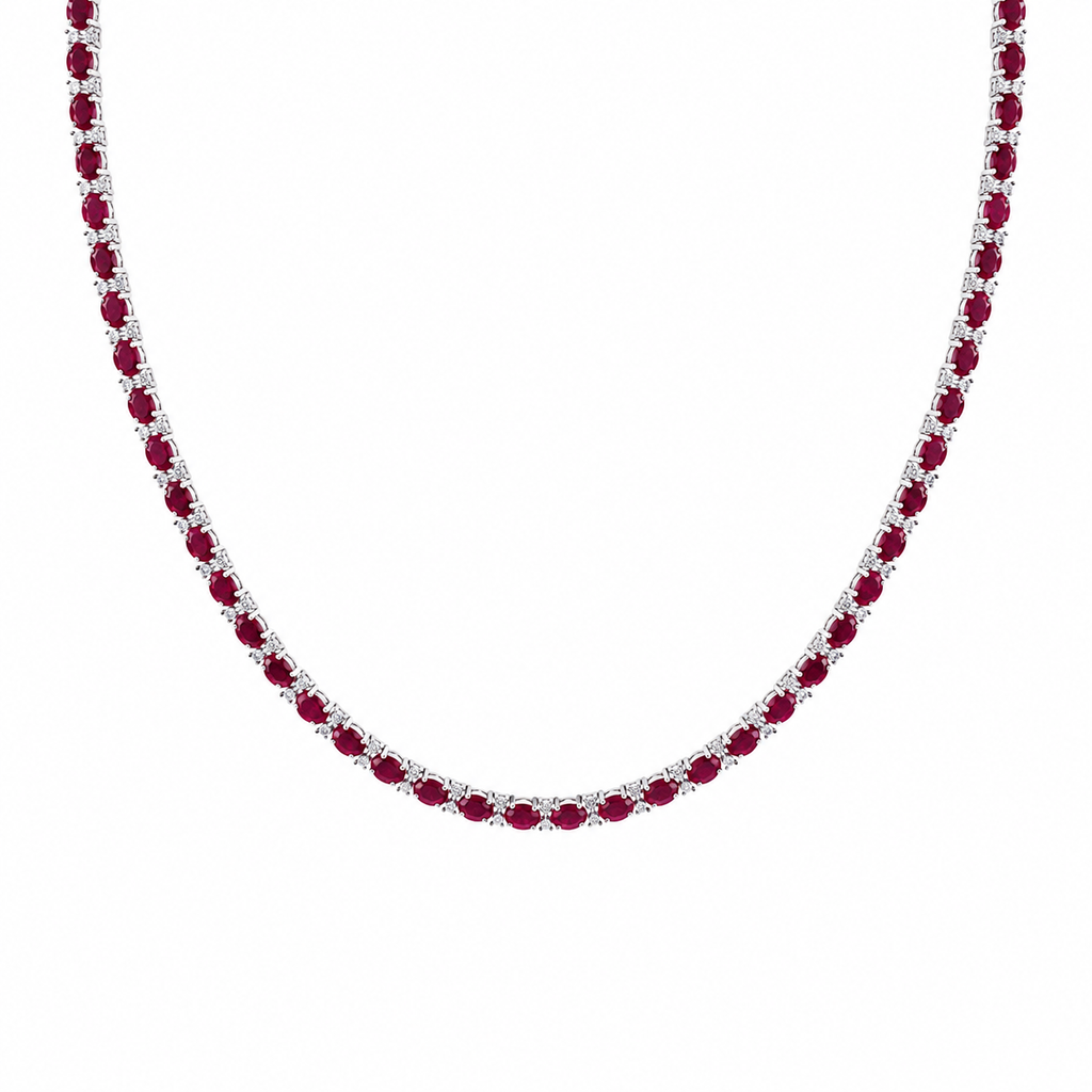 14K White Gold 31.00ct Oval Ruby & 0.55ct Diamond Necklace – 16.5” RDN018 GGTJ