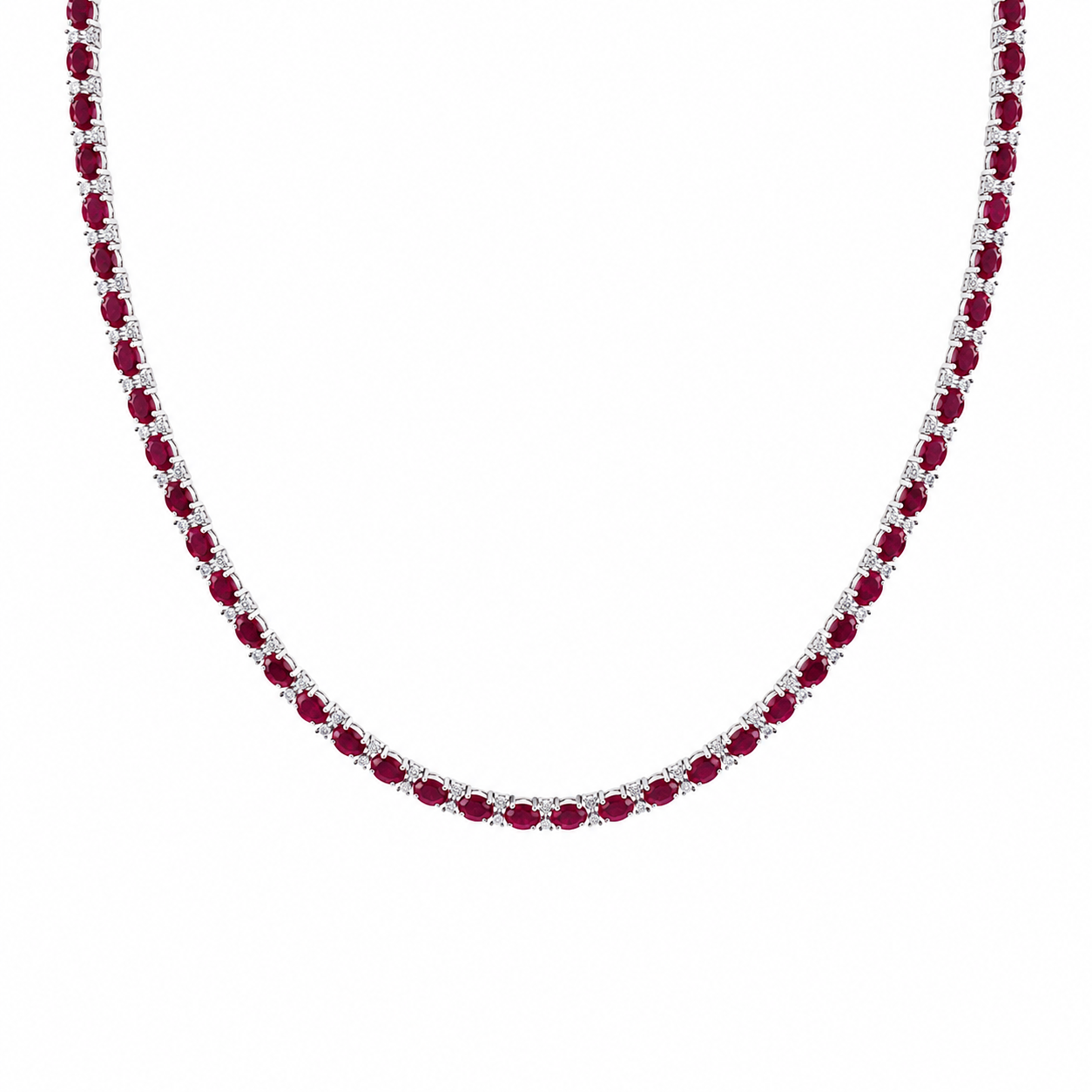 14K White Gold 31.00ct Oval Ruby & 0.55ct Diamond Necklace – 16.5” RDN018 GGTJ