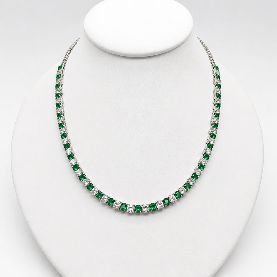 18K White Gold Emerald & Diamond Necklace – 10.26 CT Diamonds, 5.62 CT Emeralds EMDN025 ETJJ
