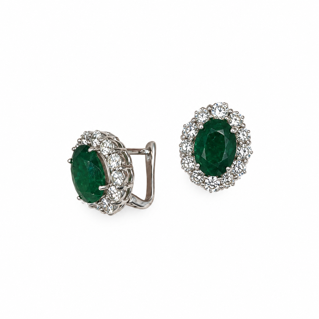 14K White Gold Emerald & Diamond Earrings — 5.76ct Emeralds, 1.80ct Diamonds EMER017 NZJJ