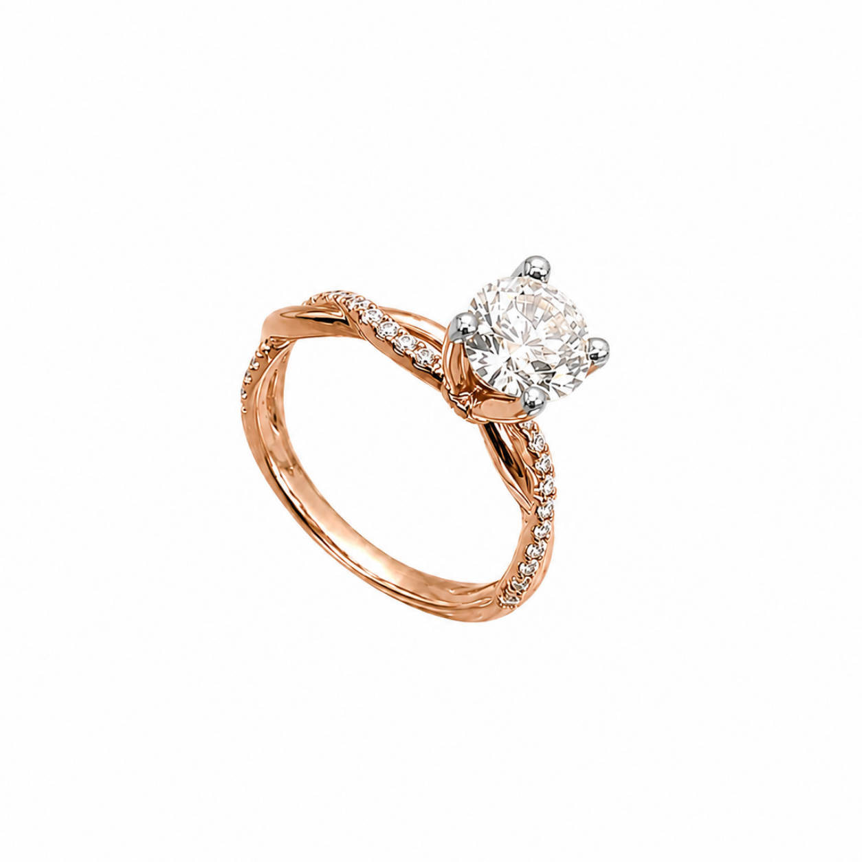 18K Rose Gold 1.23CT Diamond Twisted Engagement Ring with 1.02CT Clarity Enhanced Round Diamond RDER066 GETJ