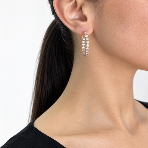 14K Rose Gold 6.68 CT Round Diamond Inside-Out Round Hoop Earrings