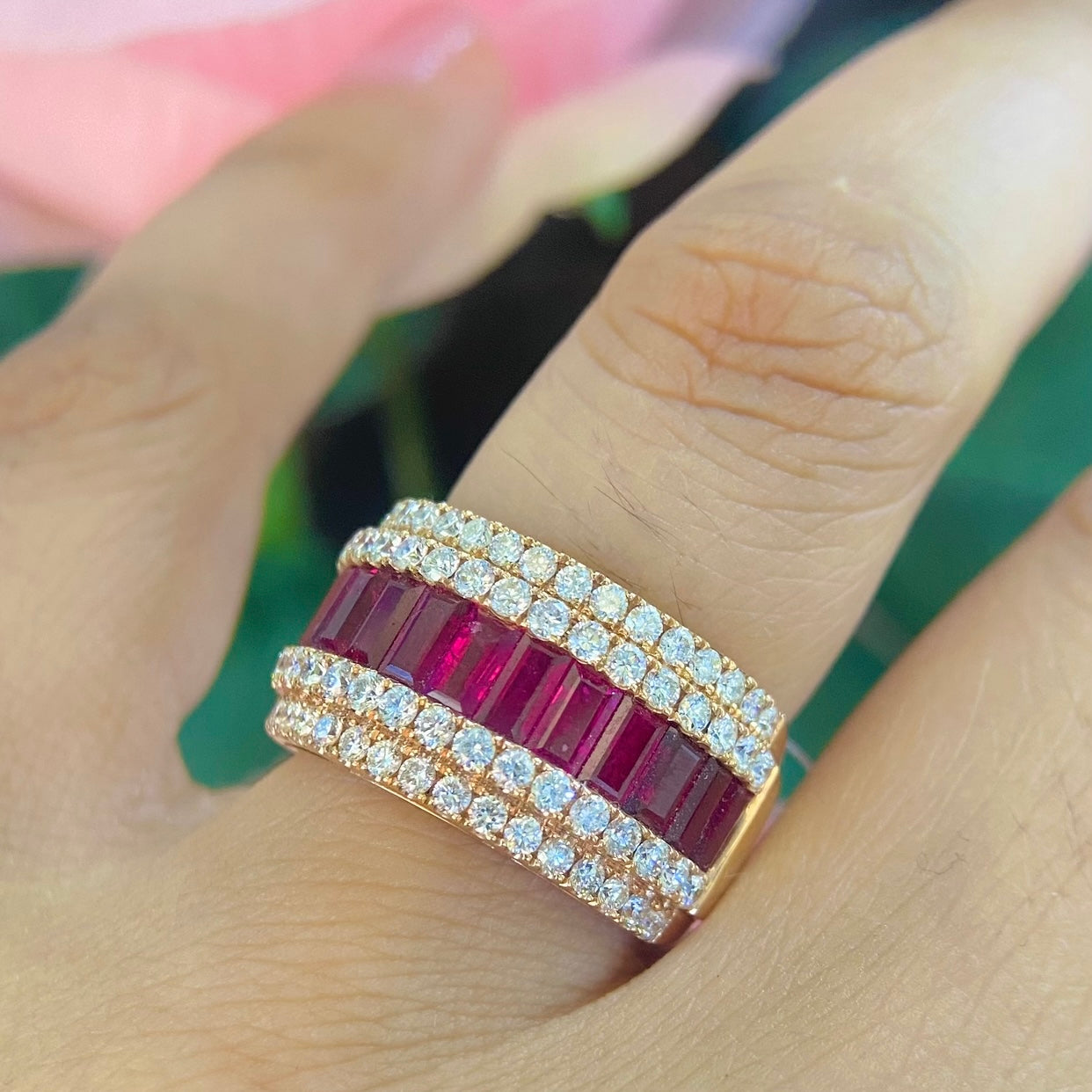 18K Rose Gold Emerald Cut Ruby & Diamond Ring – 2.74CT Ruby / 1.25CT Diamonds | RDR007