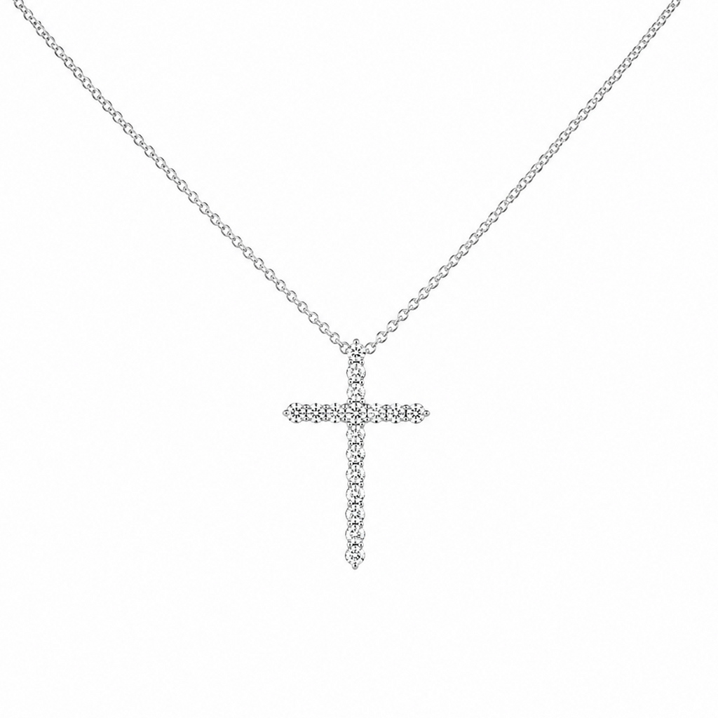 14K White Gold Diamond Cross Pendant Necklace 0.90CT DP024 ETJ