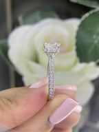 18K White Gold GIA Certified Radiant Cut Diamond Ring – 1.51CT Center / 1.10CT Side Diamonds E/VS2 | RADER008