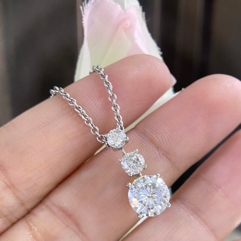 14K White Gold 3 stone Diamond Pendant DP045 ZJJJ