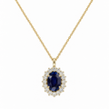 14K Yellow Gold 5.80 Ct Oval Lab Sapphire & 1.46 Ct Lab Diamond Pendant Necklace