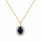 14K Yellow Gold 5.80 Ct Oval Lab Sapphire & 1.46 Ct Lab Diamond Pendant Necklace