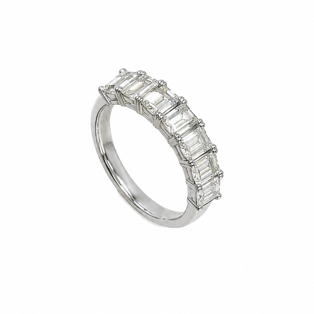 18K White Gold 3.12CT Emerald Cut Diamond Band Ring WF142095