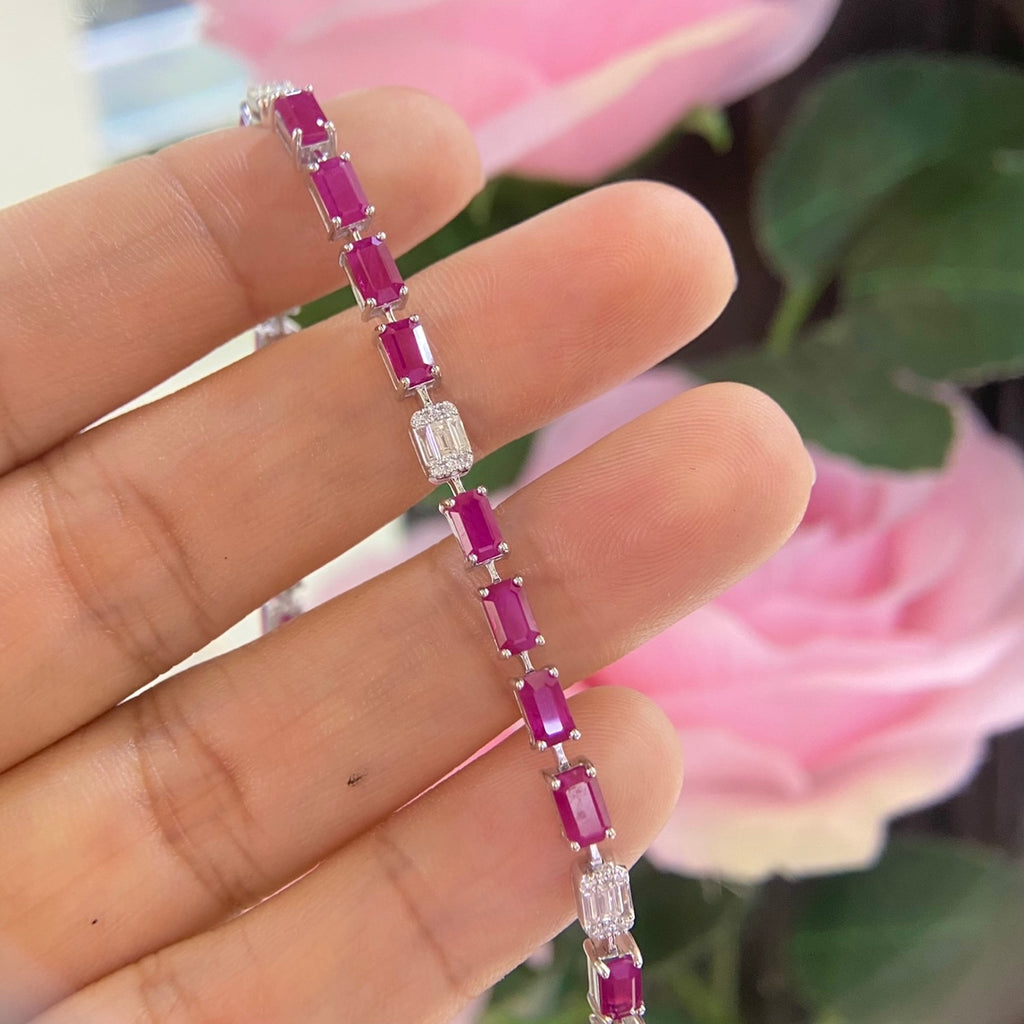 18K White Gold Ruby & Diamond Bracelet – 9.54CT Ruby / 0.35CT Diamonds | RDB008