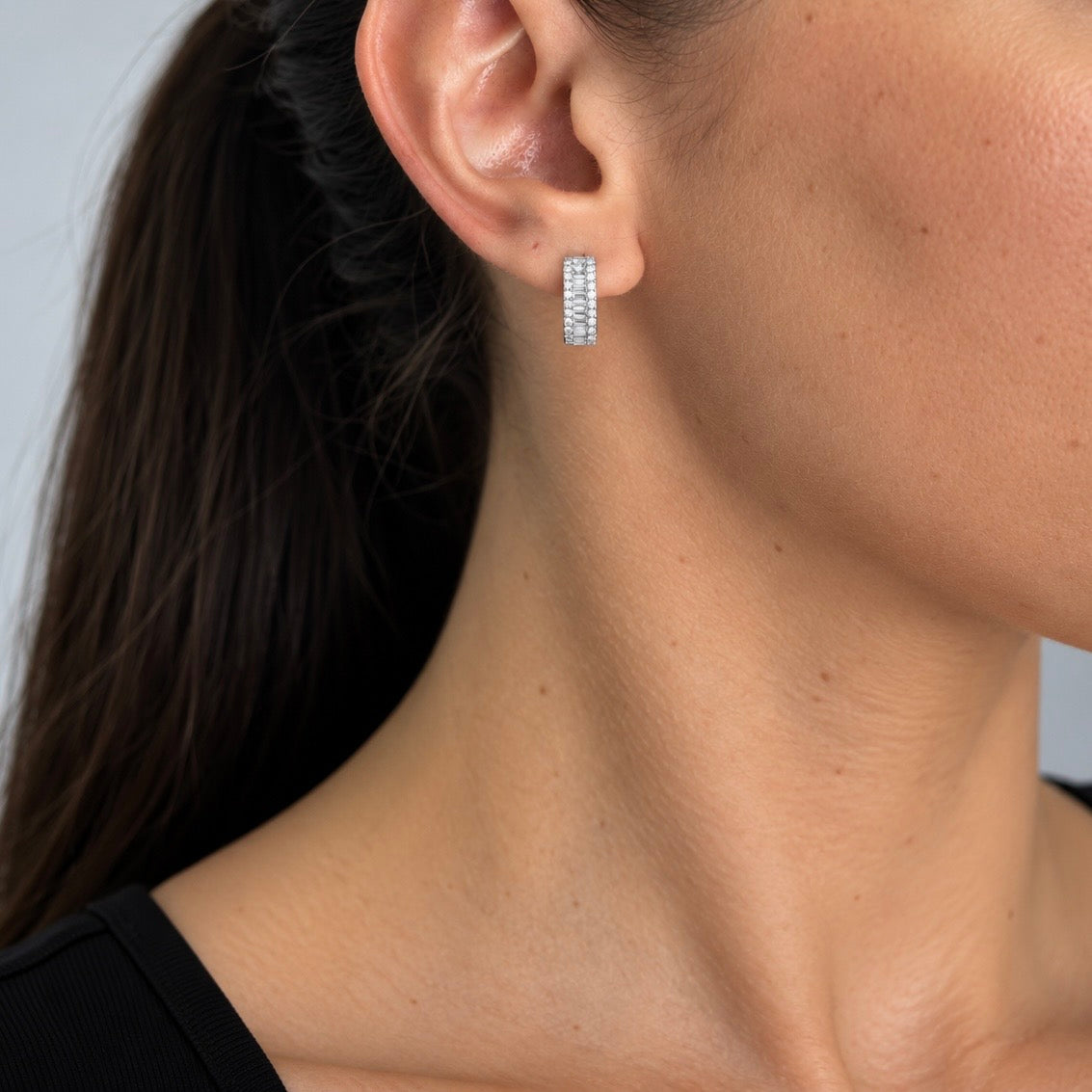 4K White Gold 0.31 CT Diamond Huggie Earrings