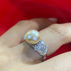 18K White Gold Natural Pearl & Diamond Ring – 1.10CT Diamonds | PEARL01