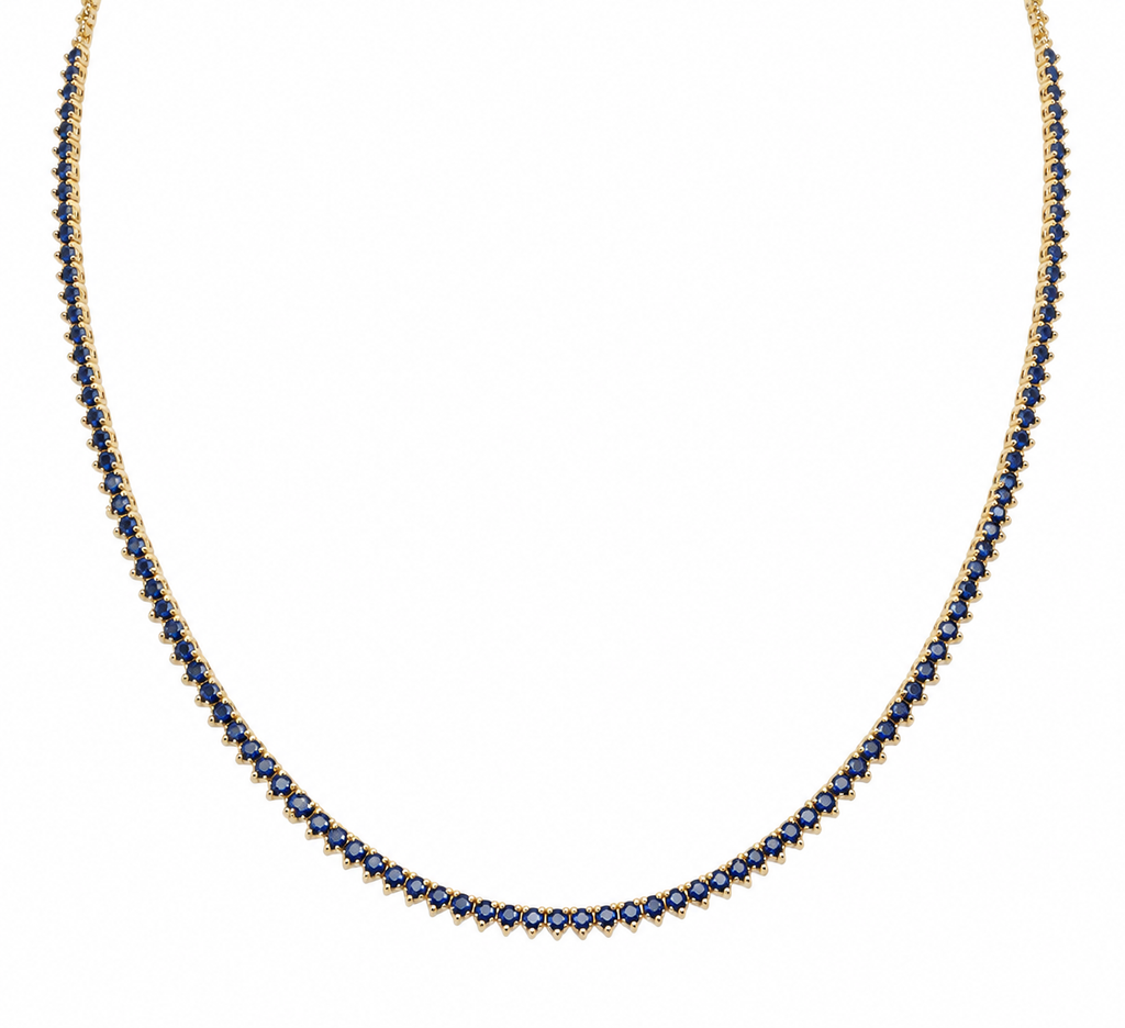 14K Yellow Gold Sapphire Tennis Necklace – 6.79 CT, 16 Inch PJN5293-SA1-004