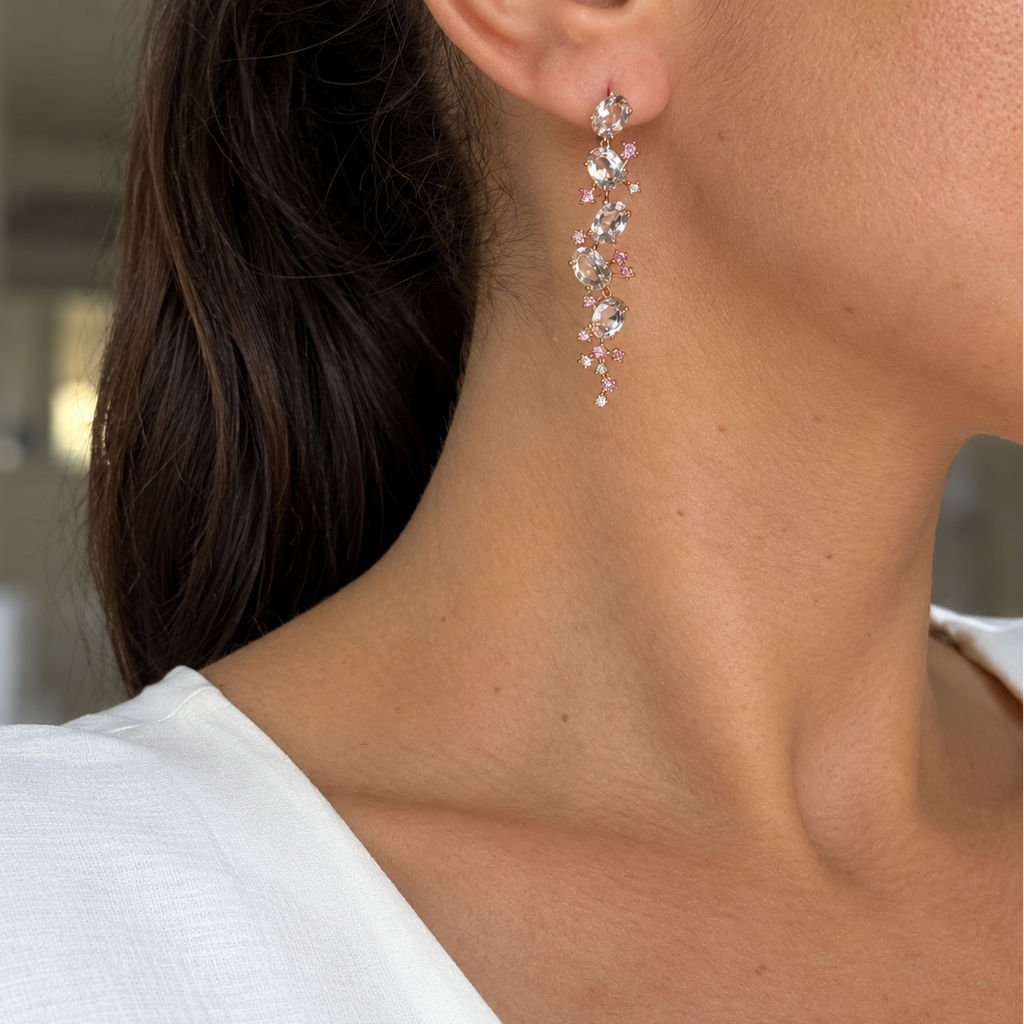 18K Rose Gold Earrings with 6.40ct Morganite, 0.83ct Pink Sapphires & 0.08ct Diamonds IJJJ