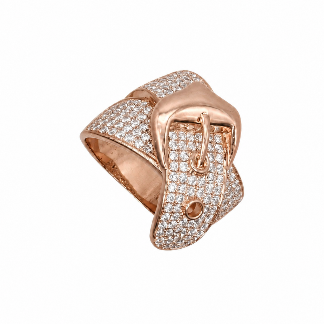 14K Rose Gold Pavé Diamond Buckle Ring – 1.42CT IATJ