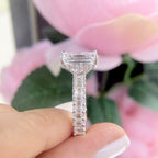 18K White Gold Emerald Cut Lab-Grown Diamond Ring – 5.04CT Center / 2.31CT Side Diamonds D/VS1 | EMER011