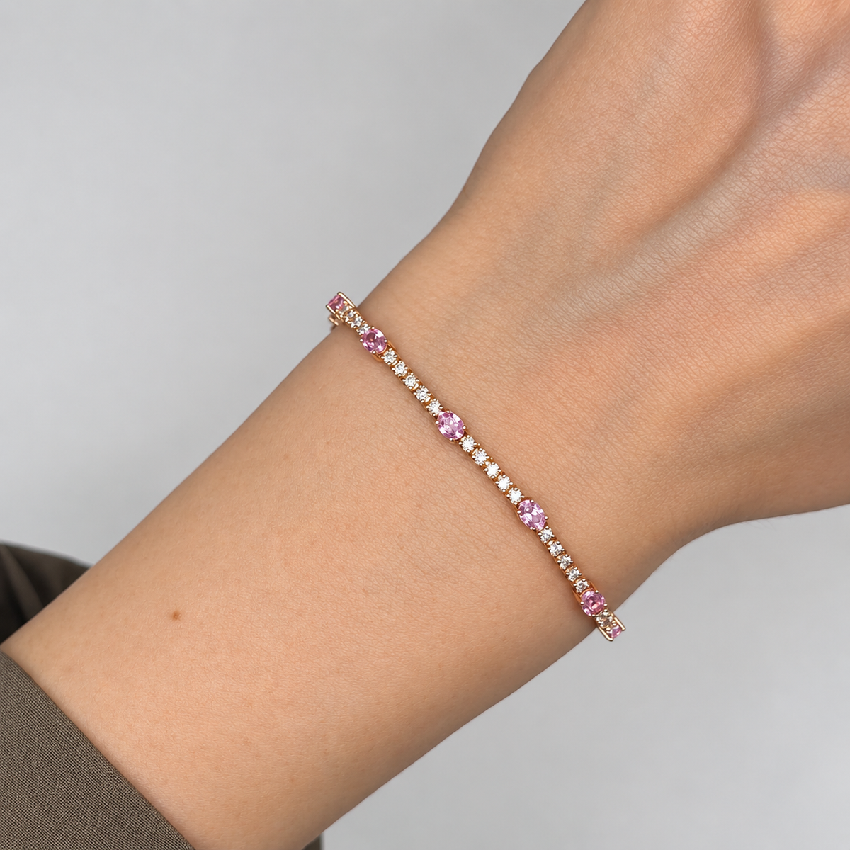 18K Rose Gold 2.31 Ct Pink Sapphire & 1.03 Ct Diamond Bracelet SDB0039 IZEJ