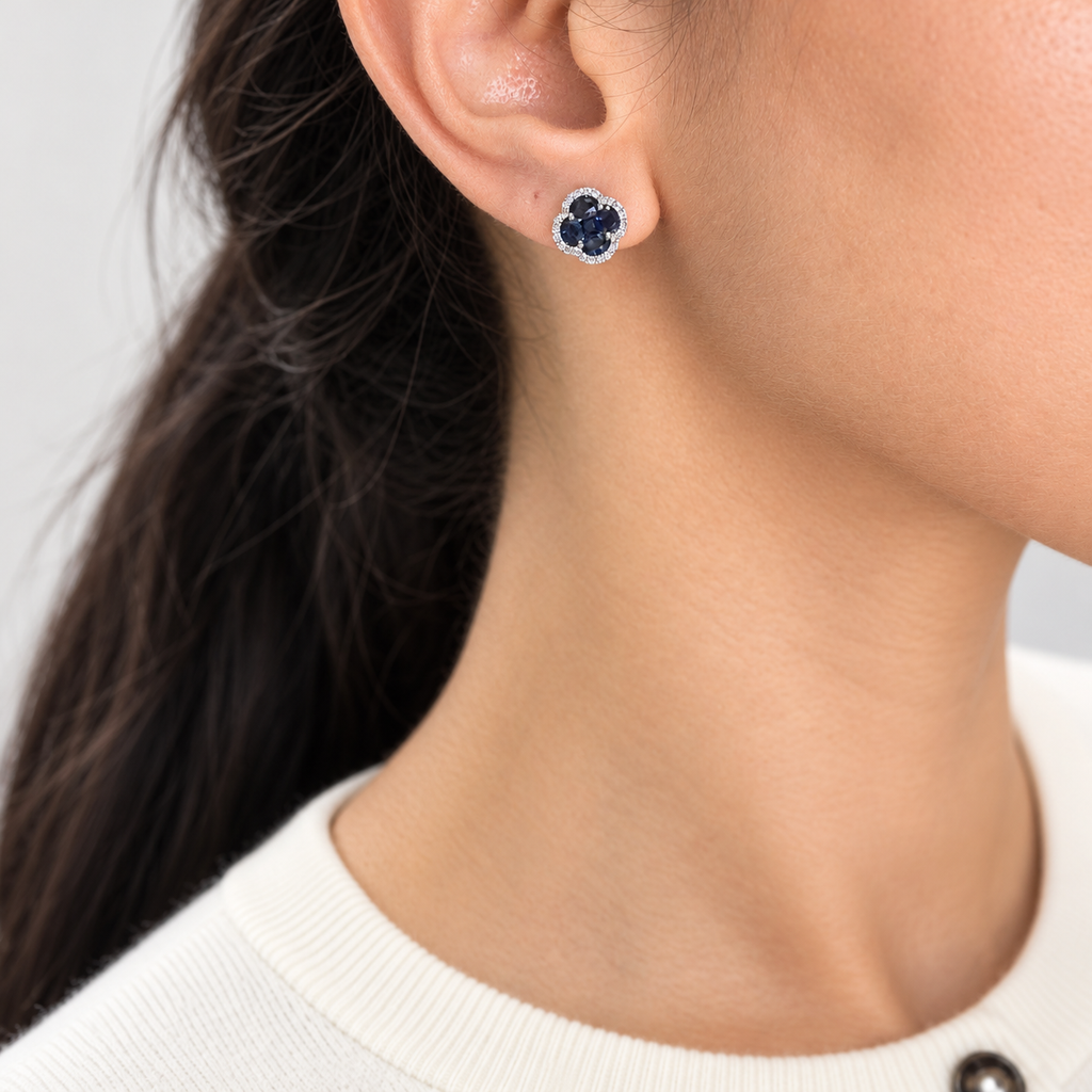 18K White Gold 0.64 CT Sapphire & 1.17 CT Diamond Earrings