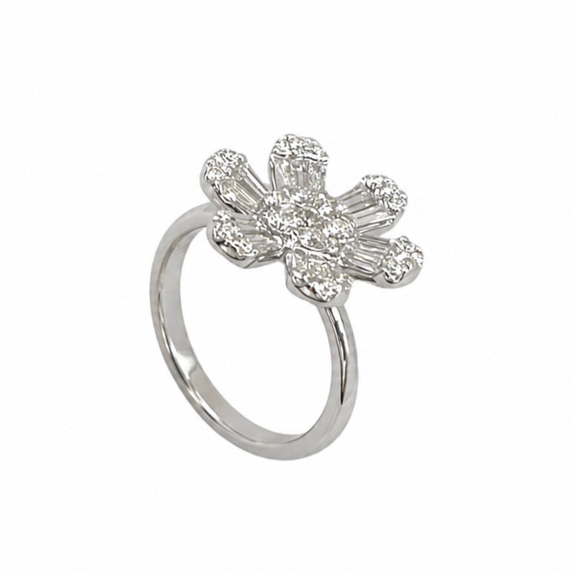 14K White Gold Diamond Floral Ring 0.99CT PJR53531B-032