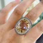 14K Yellow Gold Ring with 19.32CT Smoky Topaz, 1.22CT Champagne Diamonds & 0.31CT White Diamonds | DC-R9895-2