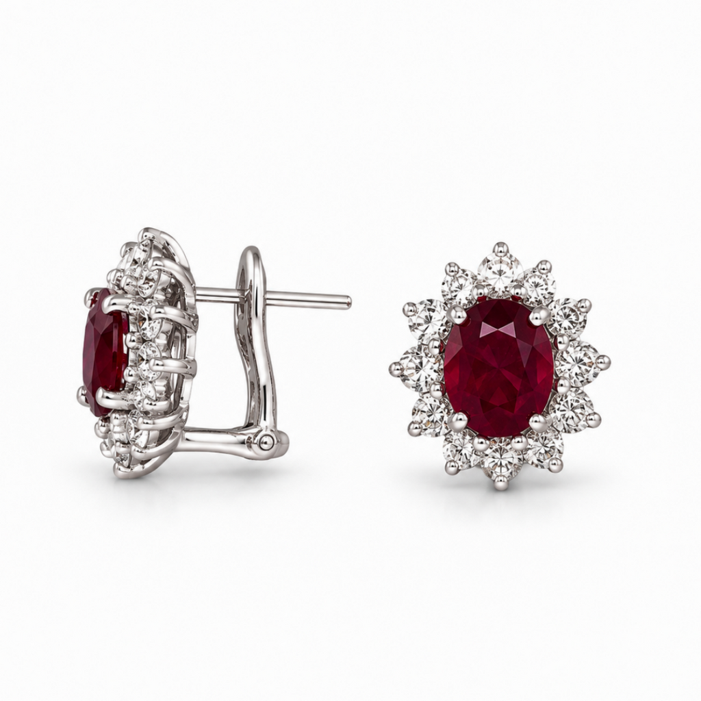 14K White Gold 4.32 Ct Ruby & 2.01 Ct Diamond Earrings