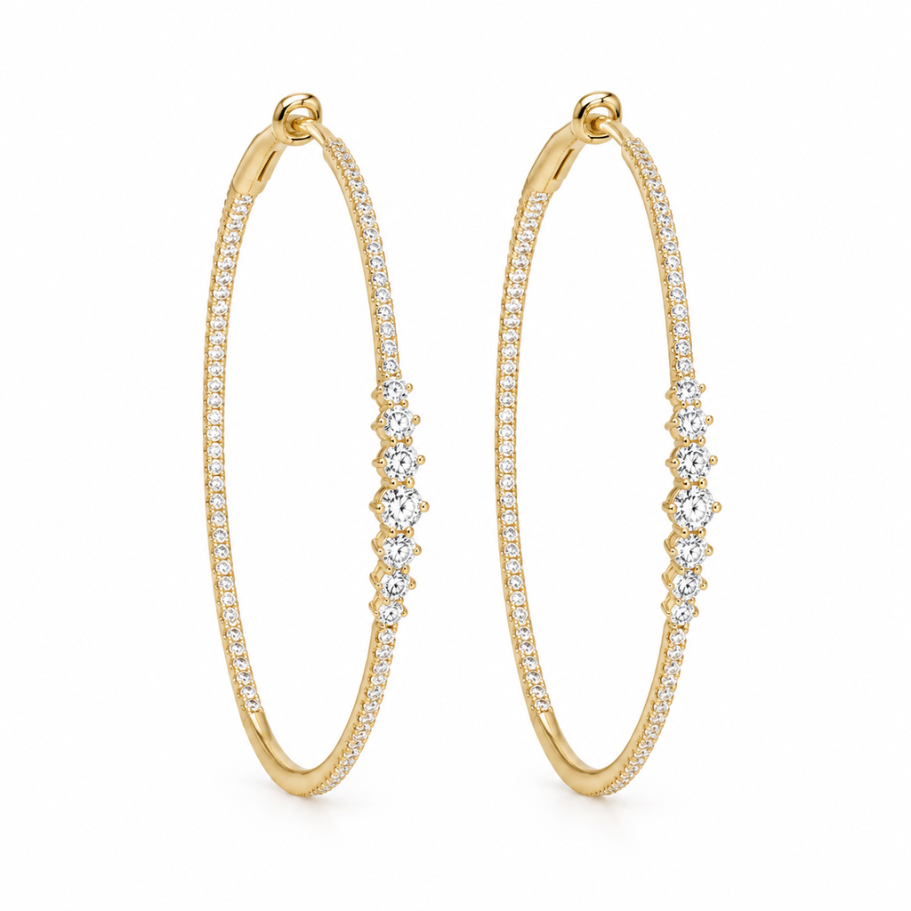 14K Yellow Gold 1.25 CT Diamond Hoop Earrings