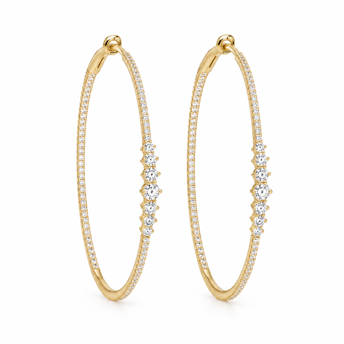 14K Yellow Gold 1.25 CT Diamond Hoop Earrings
