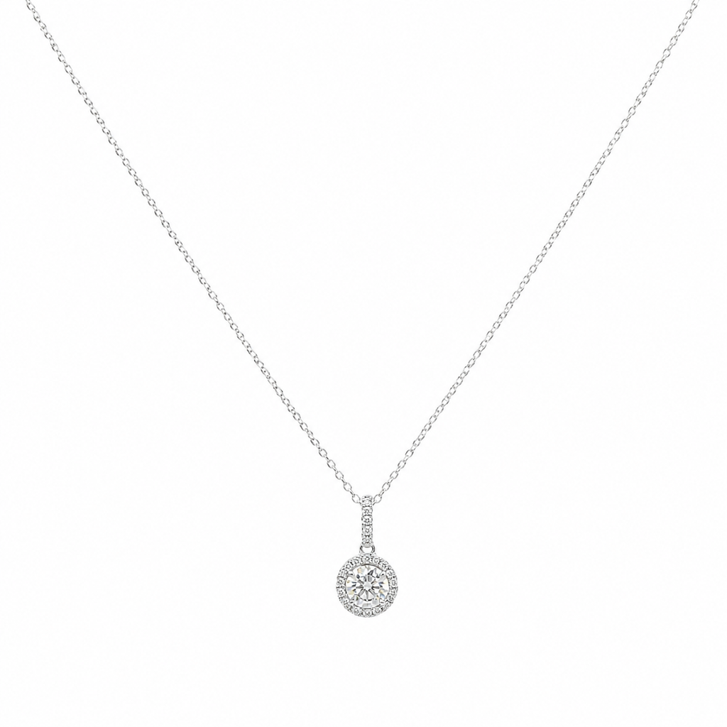 14K White Gold Round Diamond Halo Pendant Necklace – 0.75CT DP0031 INJJ