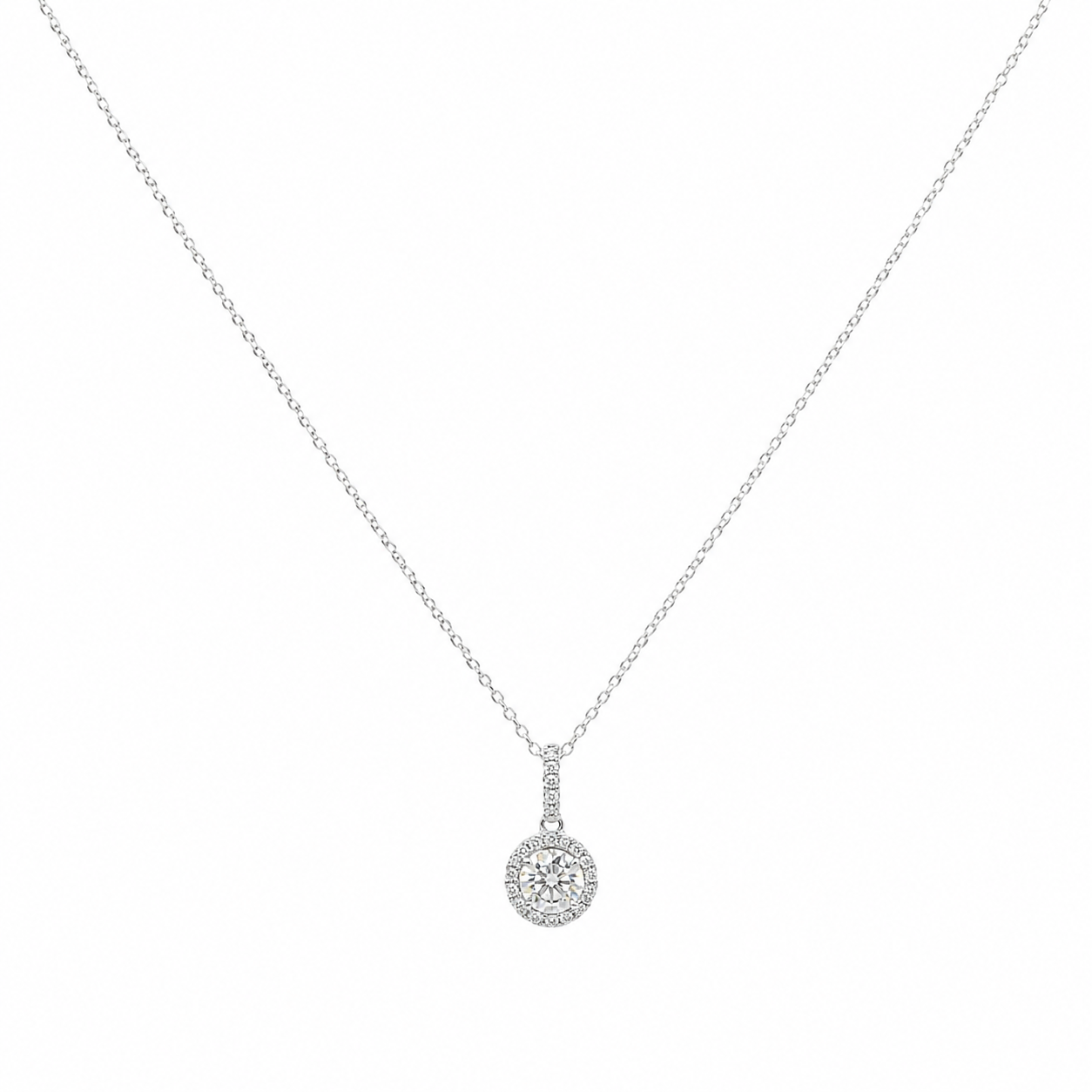 14K White Gold Round Diamond Halo Pendant Necklace – 0.75CT DP0031 INJJ