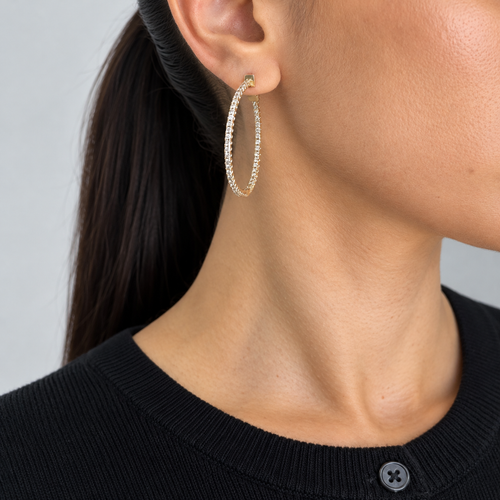 14K Yellow Gold 2.40 CT Inside-Out Diamond Hoop Earrings