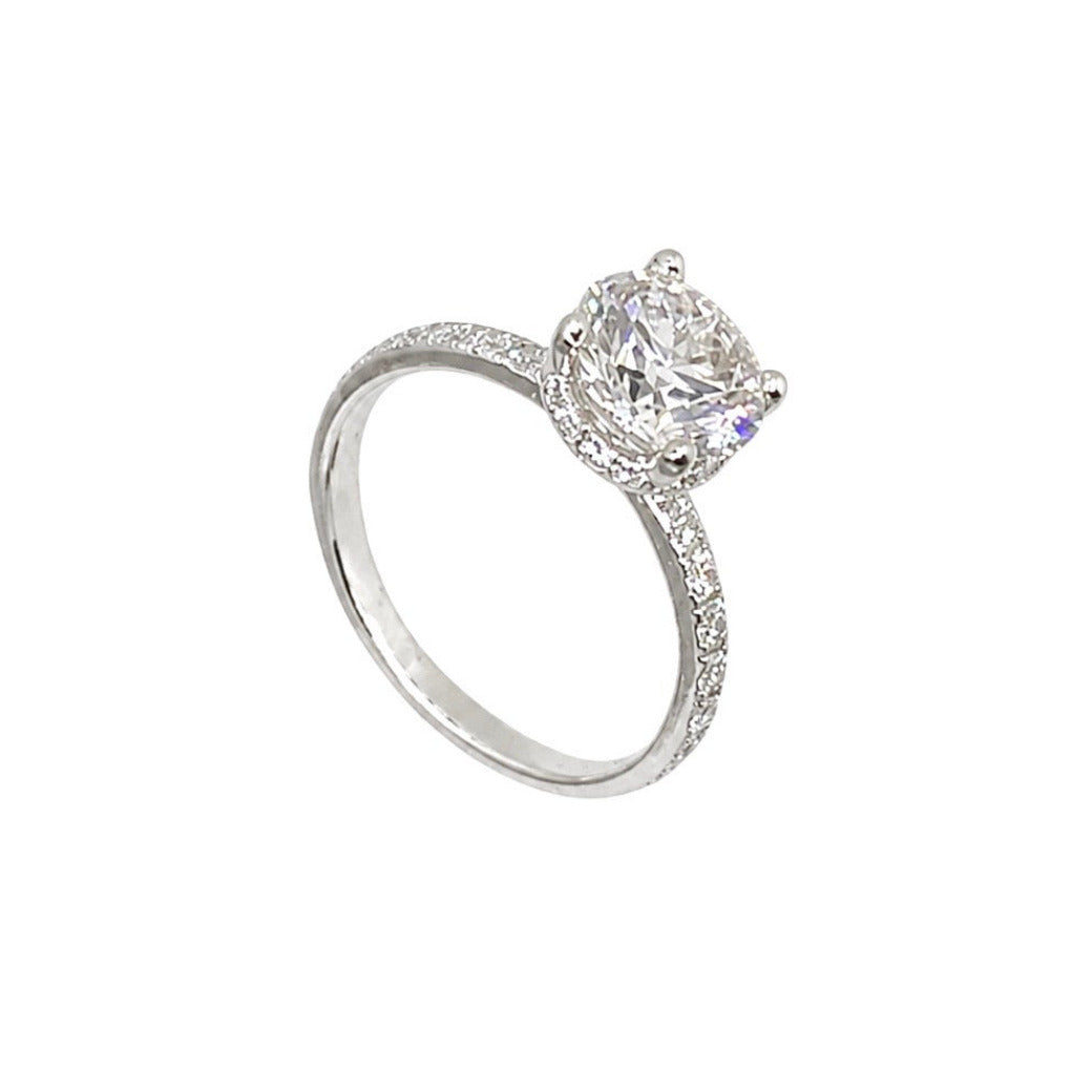18K White Gold 2.63CT Diamond Engagement Ring with 2.03 CT Round Lab-Grown Diamond RDER026 GJJJ